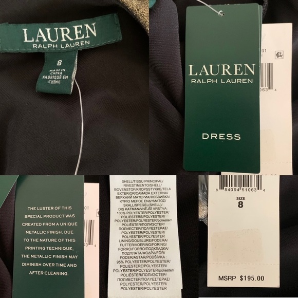 Lauren Ralph Lauren Sateen Faux Wrap Dress Gold - Picture 10 of 11